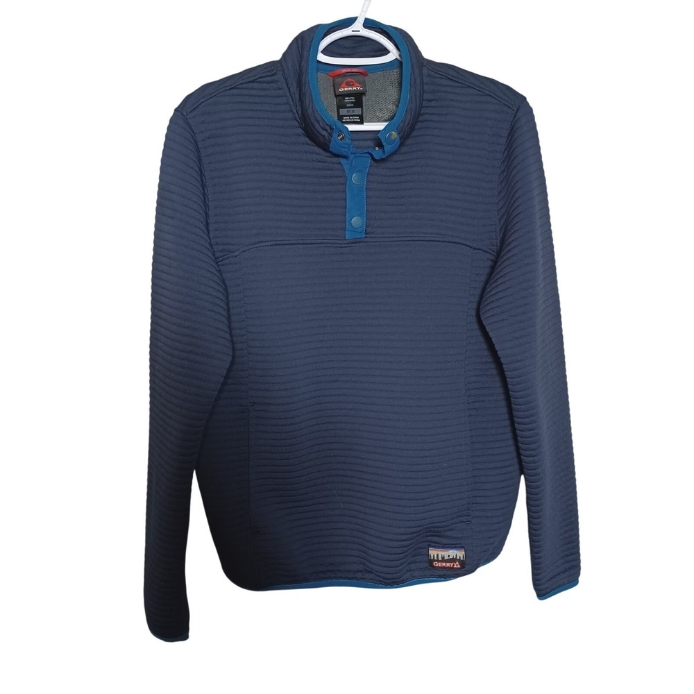 Gerry Men's Ottoman Snap Front Ribbed Pullover  Sweatshirt M Navy Stretch Trim